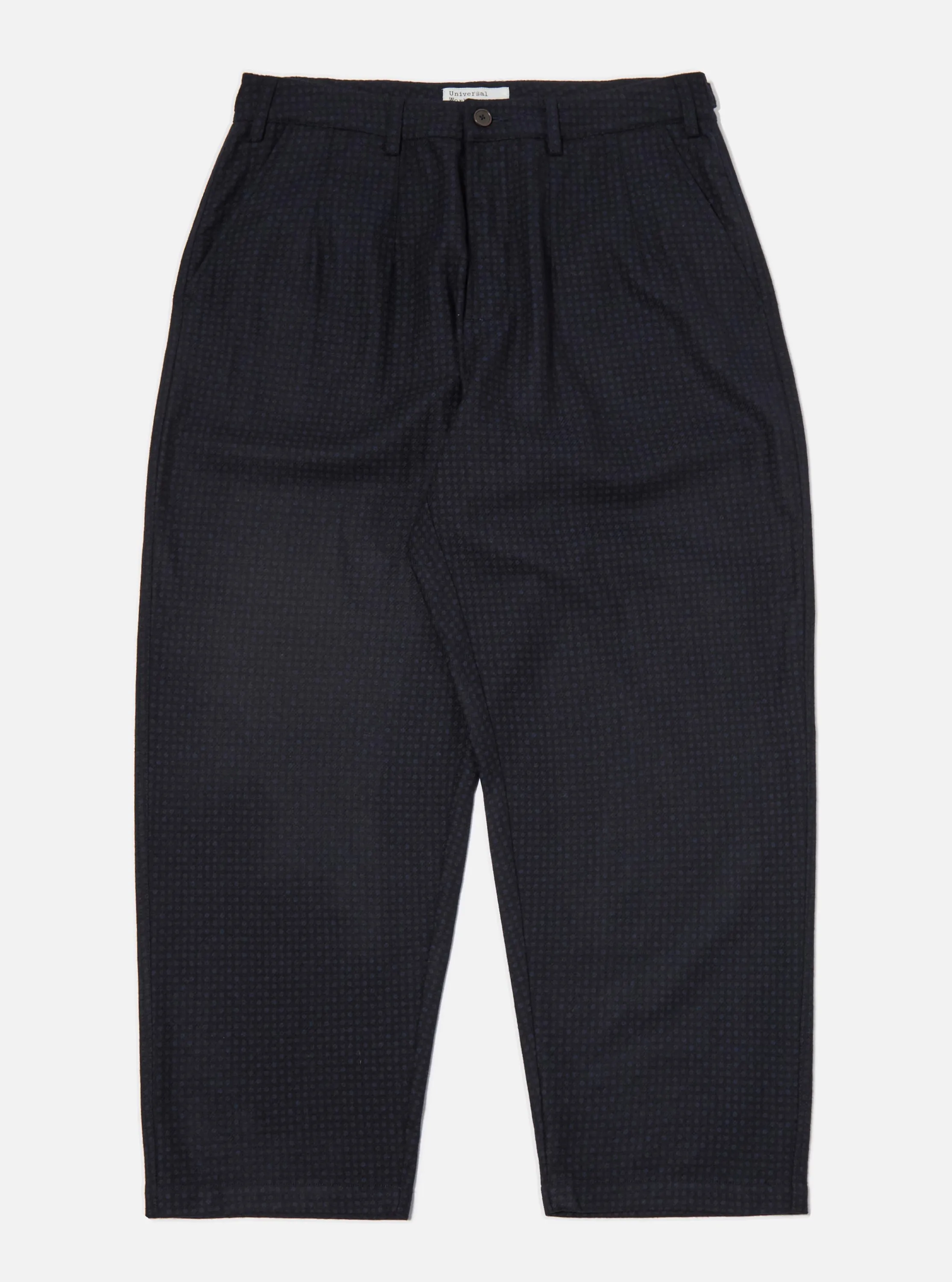 Navy Dot Print Flannel Dutch Pant sold by Universal Works