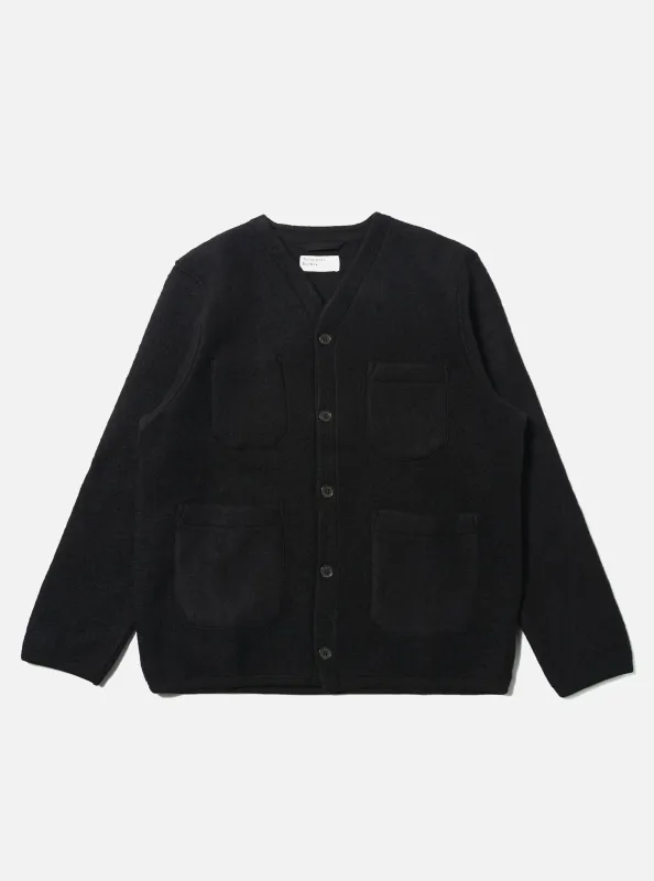 Black Wool Fleece Cardigan made by Universal Works