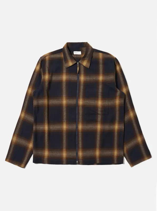 Navy Canyon Check Zip Shirt sold by Universal Works