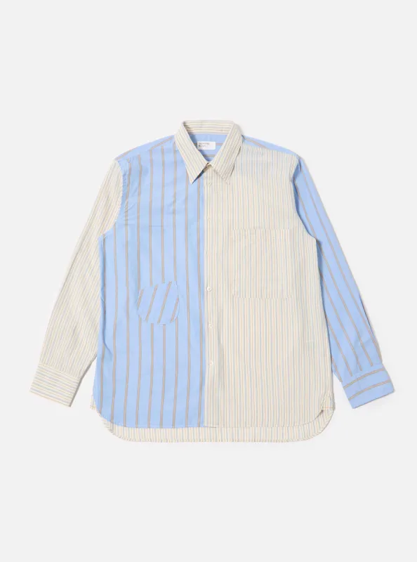 Ecru/Blue Mix Pop Stripe Mix Station Shirt sold by Universal Works