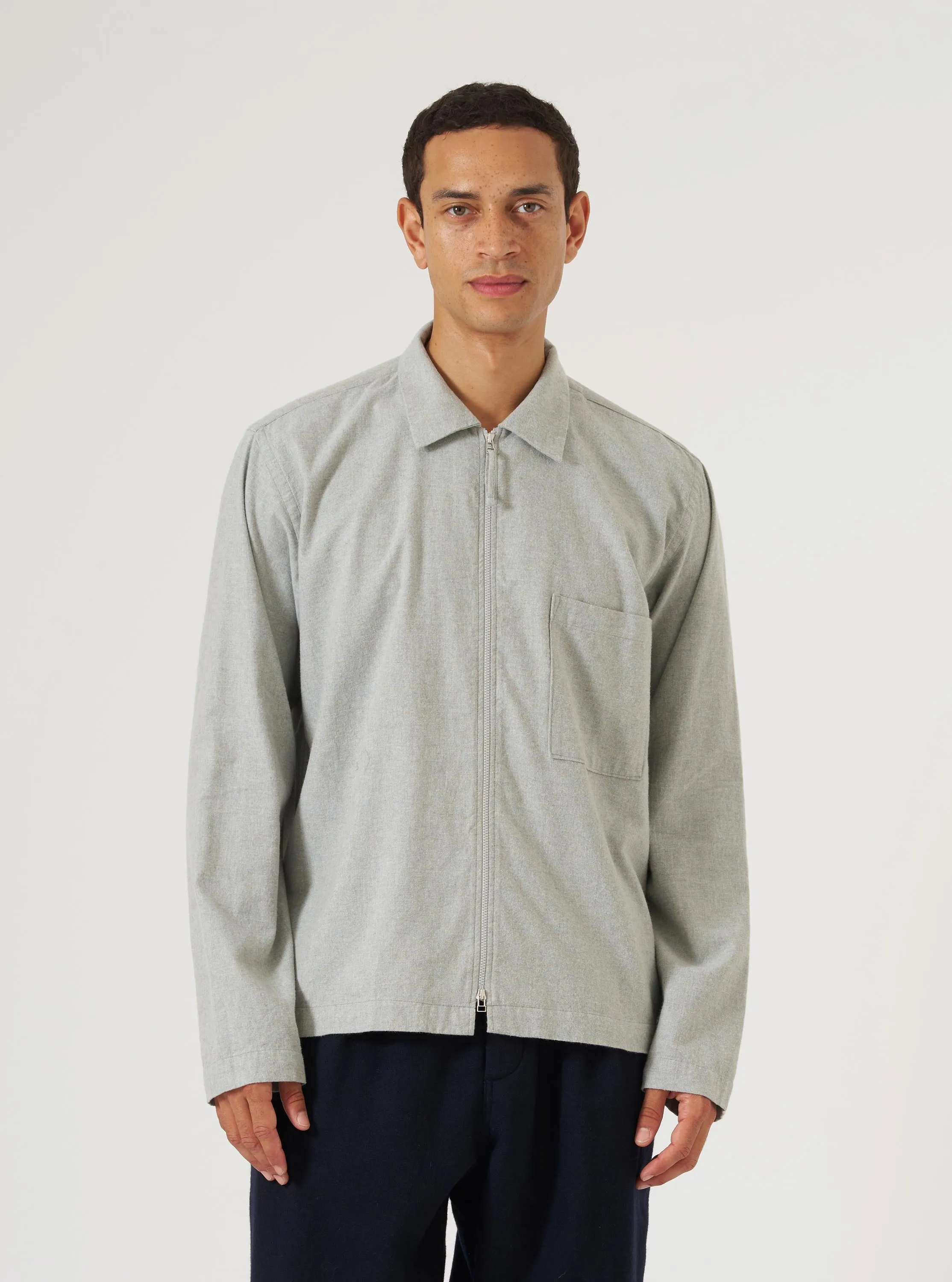 Grey Brushed Flannel Zip Shirt sold by Universal Works product image thumbnail 2
