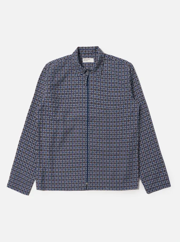 Navy Oscar Cotton Zip Shirt sold by Universal Works