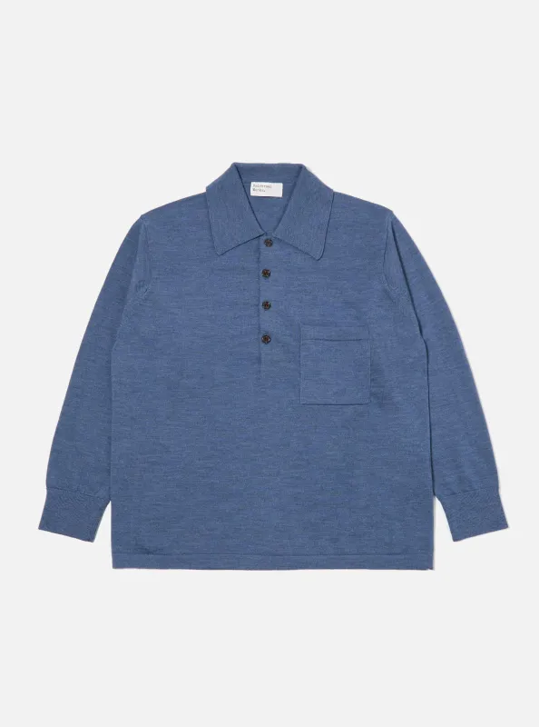 Airforce Blue Merino L/S Pullover Knit Shirt sold by Universal Works