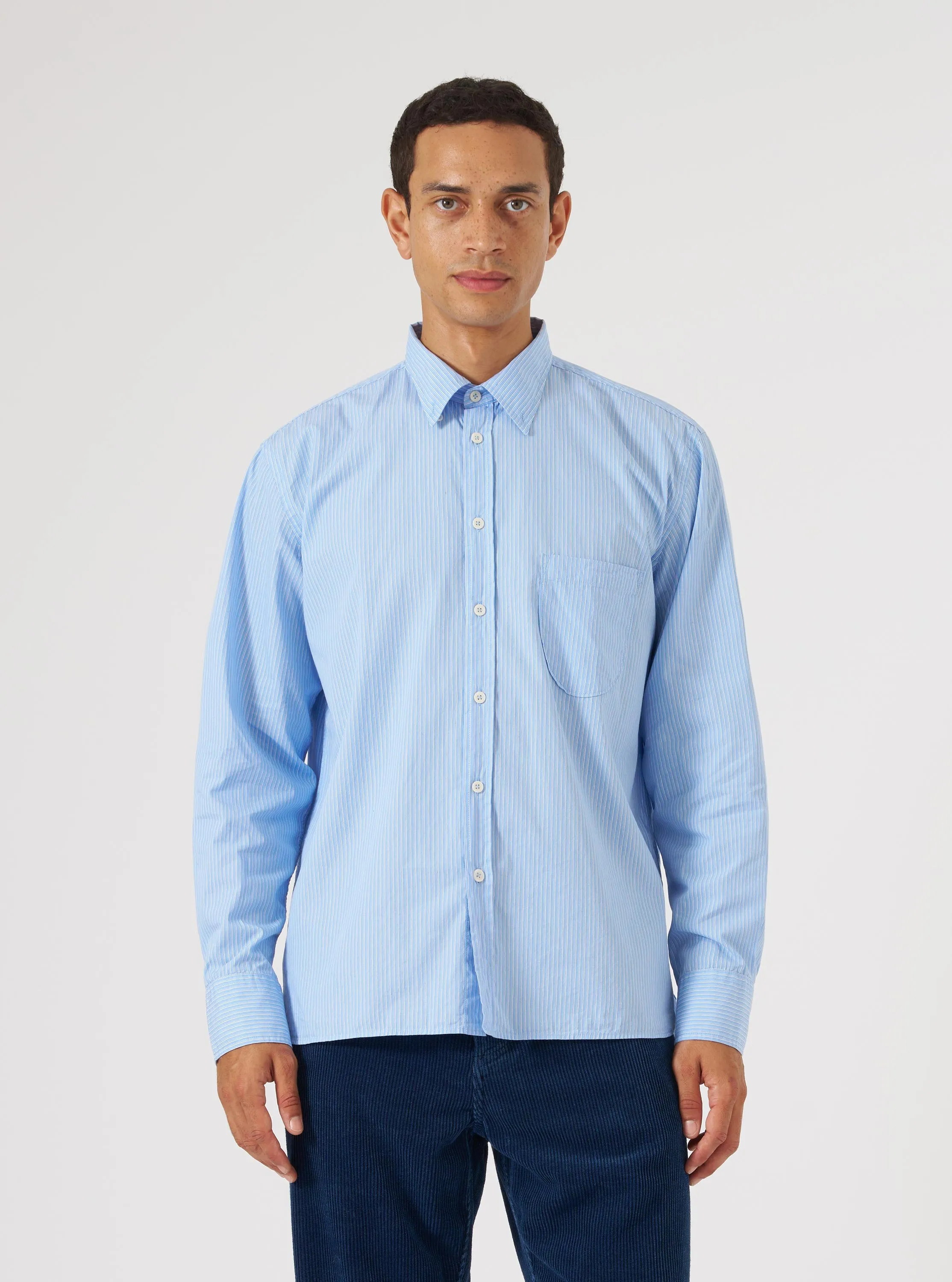 Blue Vila Stripe Narrow Lazy Day Shirt sold by Universal Works product image thumbnail 2