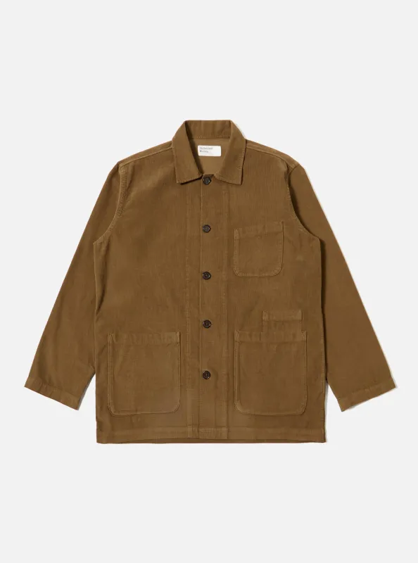 Khaki Fine Cord Bakers Overshirt sold by Universal Works