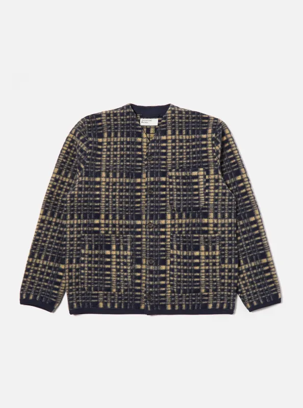 Navy Telepass Fleece Cardigan made by Universal Works