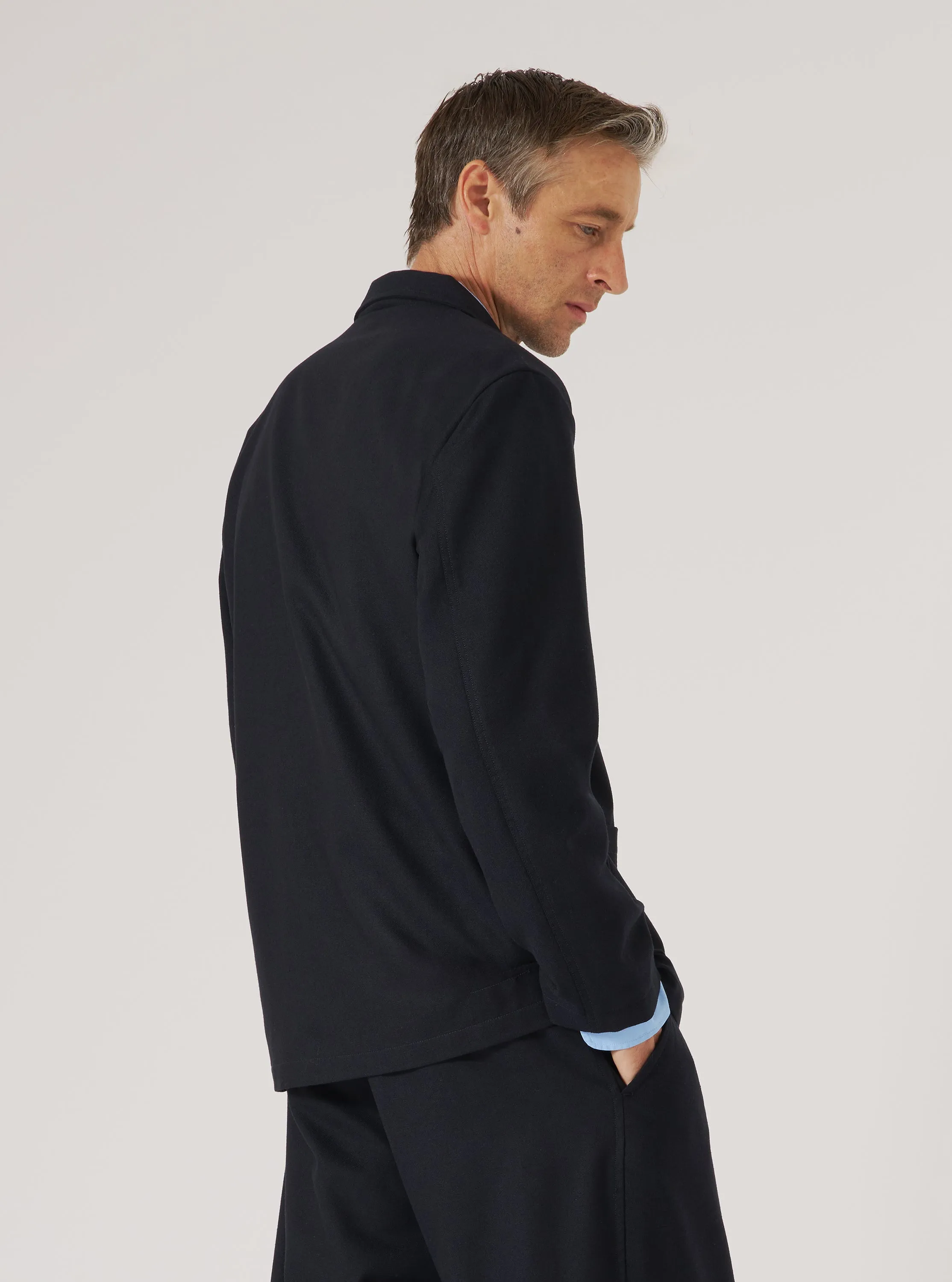 Dark Navy Upcycled Italian Tweed Two Button Jacket sold by Universal Works product image thumbnail 3