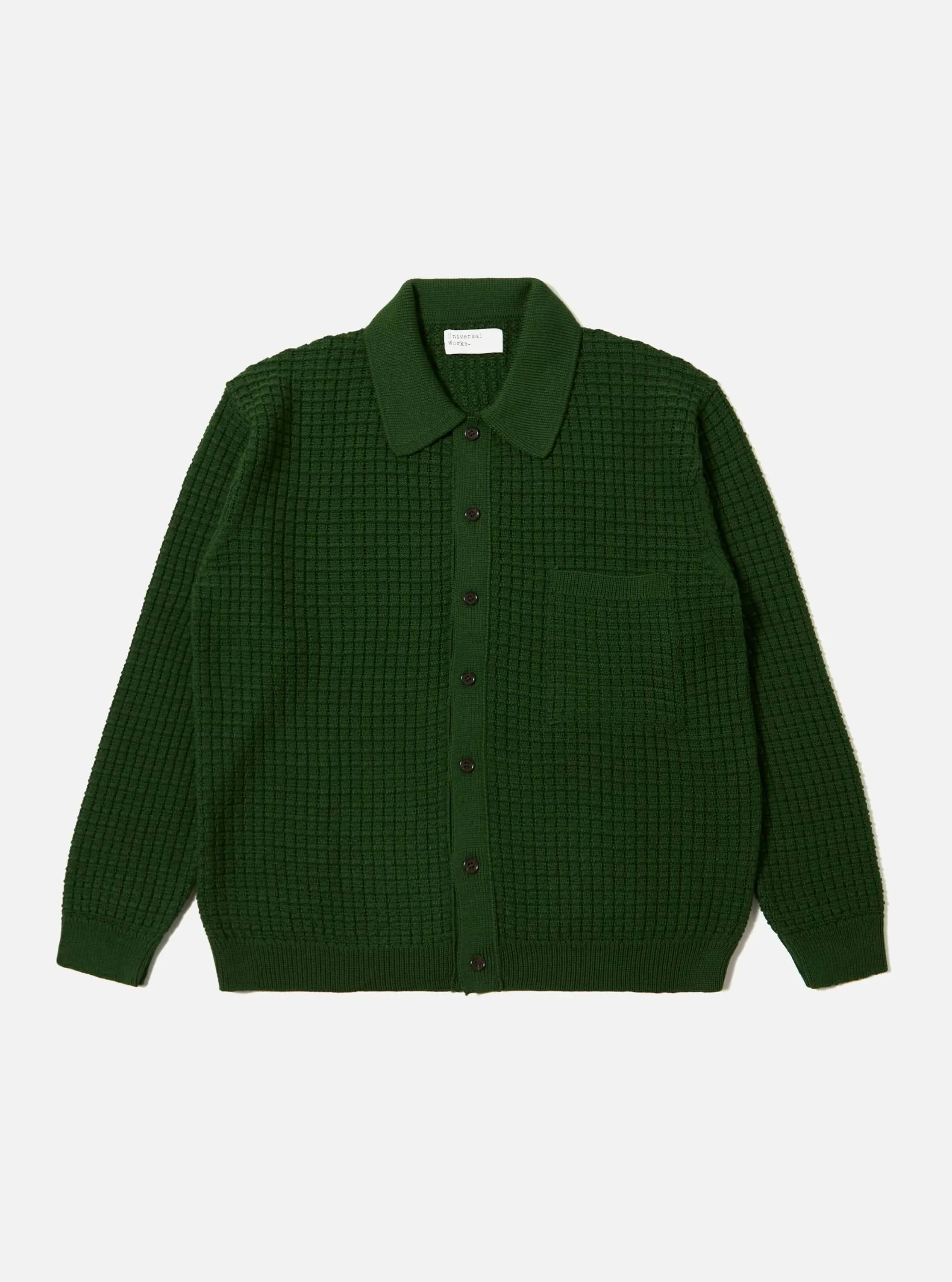 Green Textured Merino Knit Charlie Cardigan sold by Universal Works