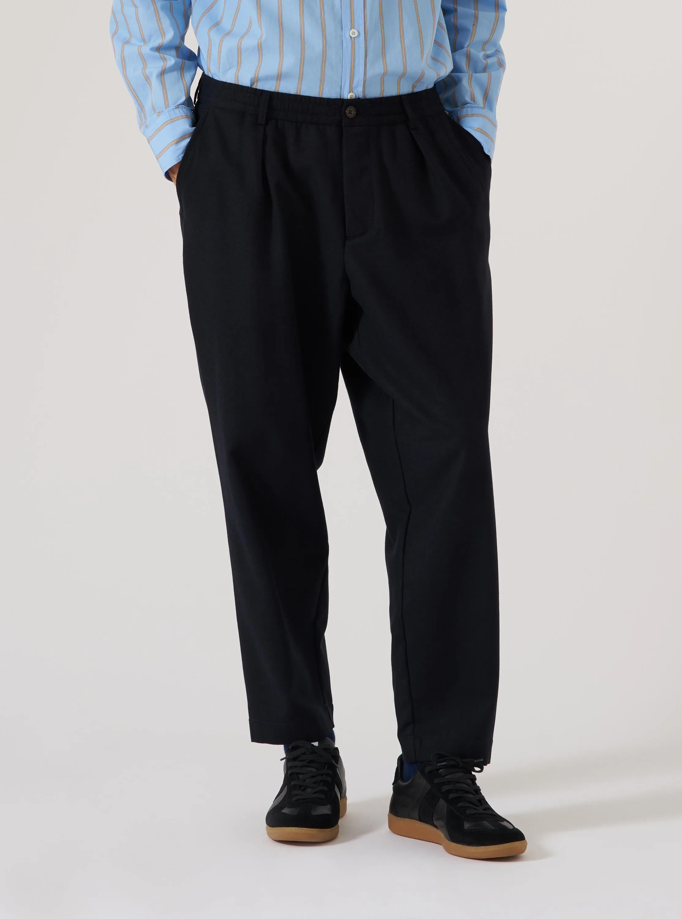 Dark Navy Upcycled Italian Tweed Pleated Track Pant sold by Universal Works product image thumbnail 2