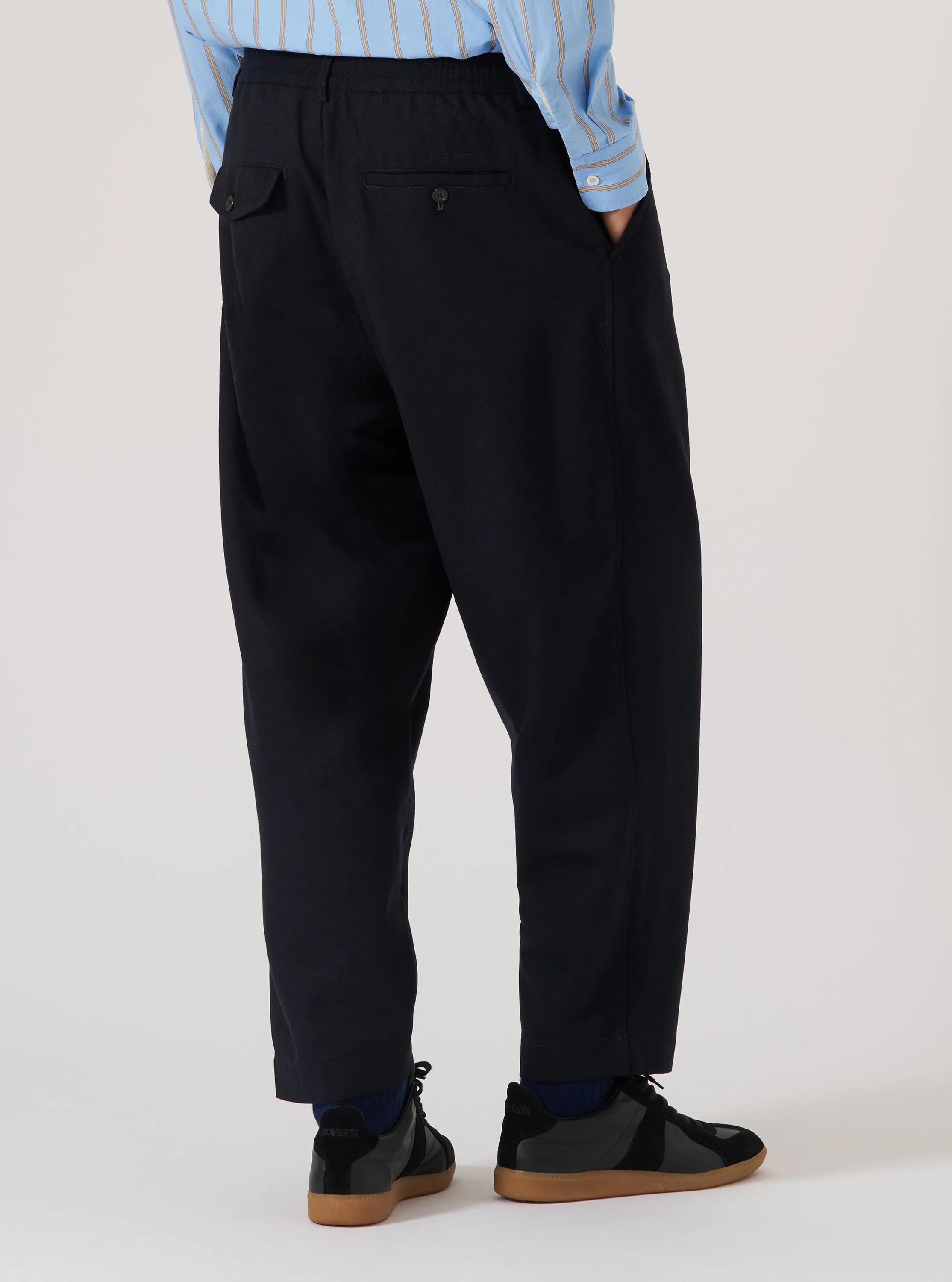 Dark Navy Upcycled Italian Tweed Pleated Track Pant sold by Universal Works product image thumbnail 3