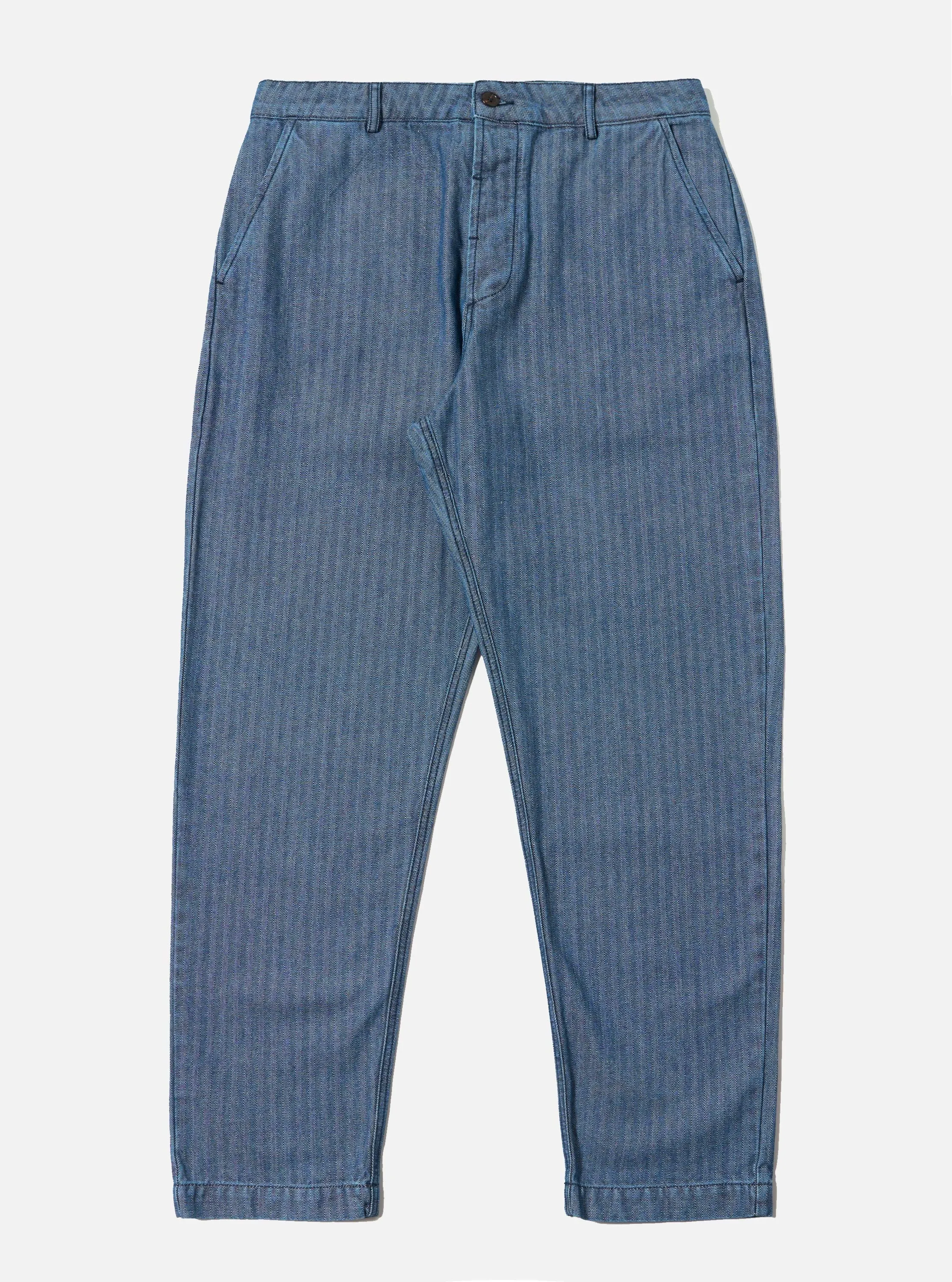 Indigo Denim Herringbone Military Chino sold by Universal Works