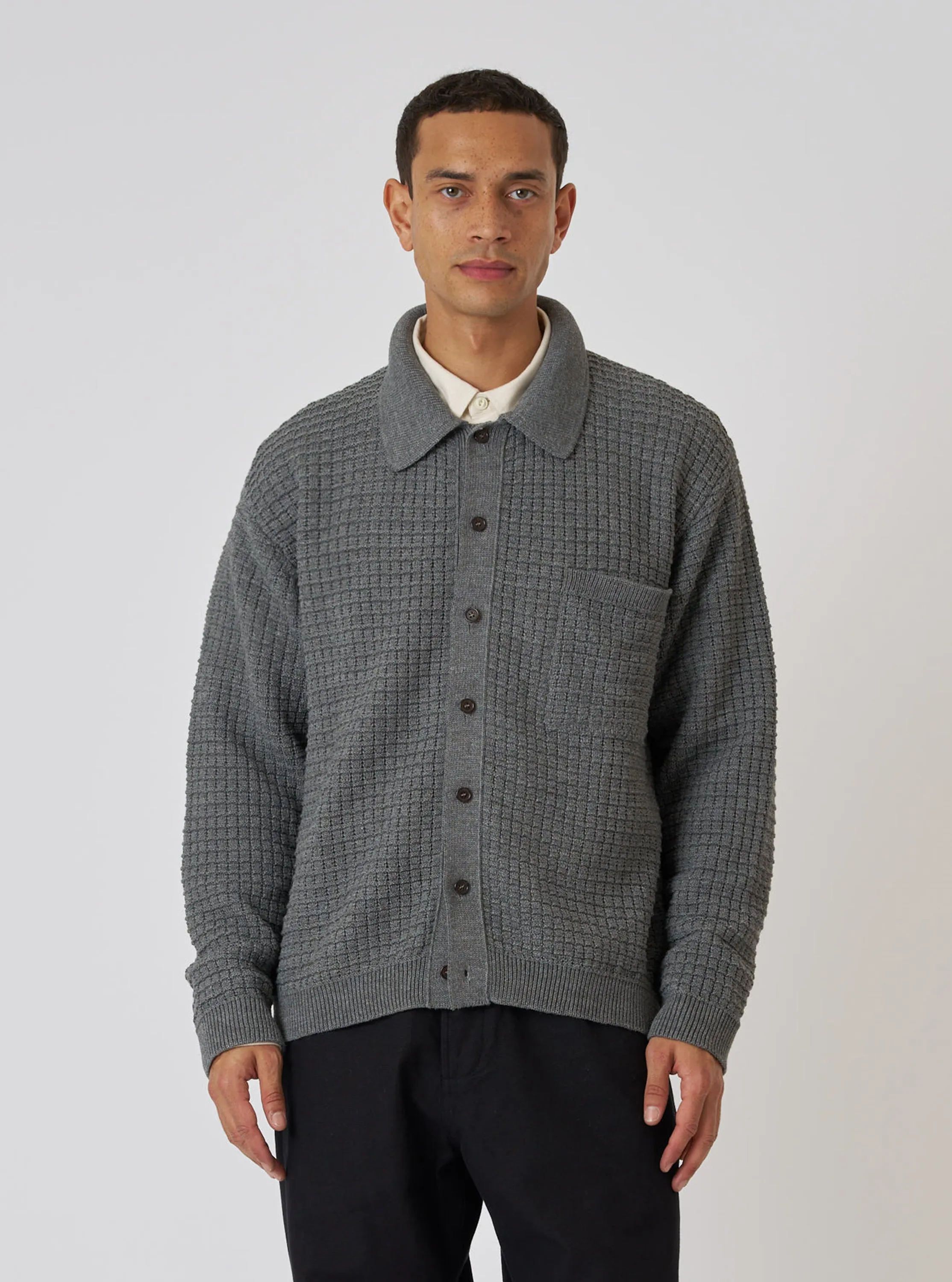 Grey Textured Merino Knit Charlie Cardigan sold by Universal Works product image thumbnail 2