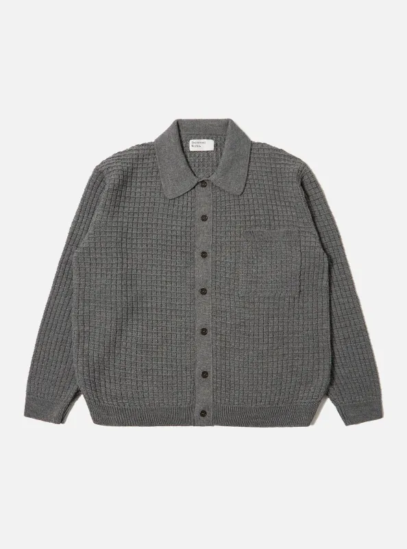 Grey Textured Merino Knit Charlie Cardigan sold by Universal Works