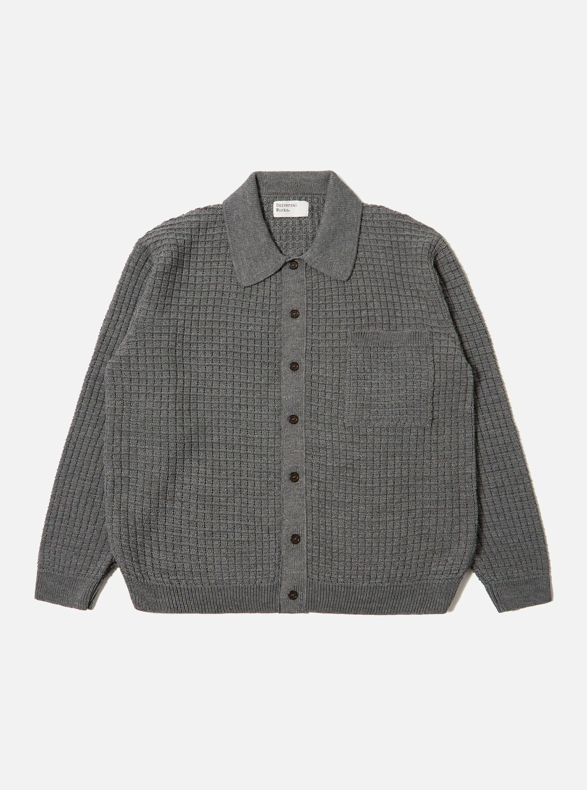 Grey Textured Merino Knit Charlie Cardigan sold by Universal Works