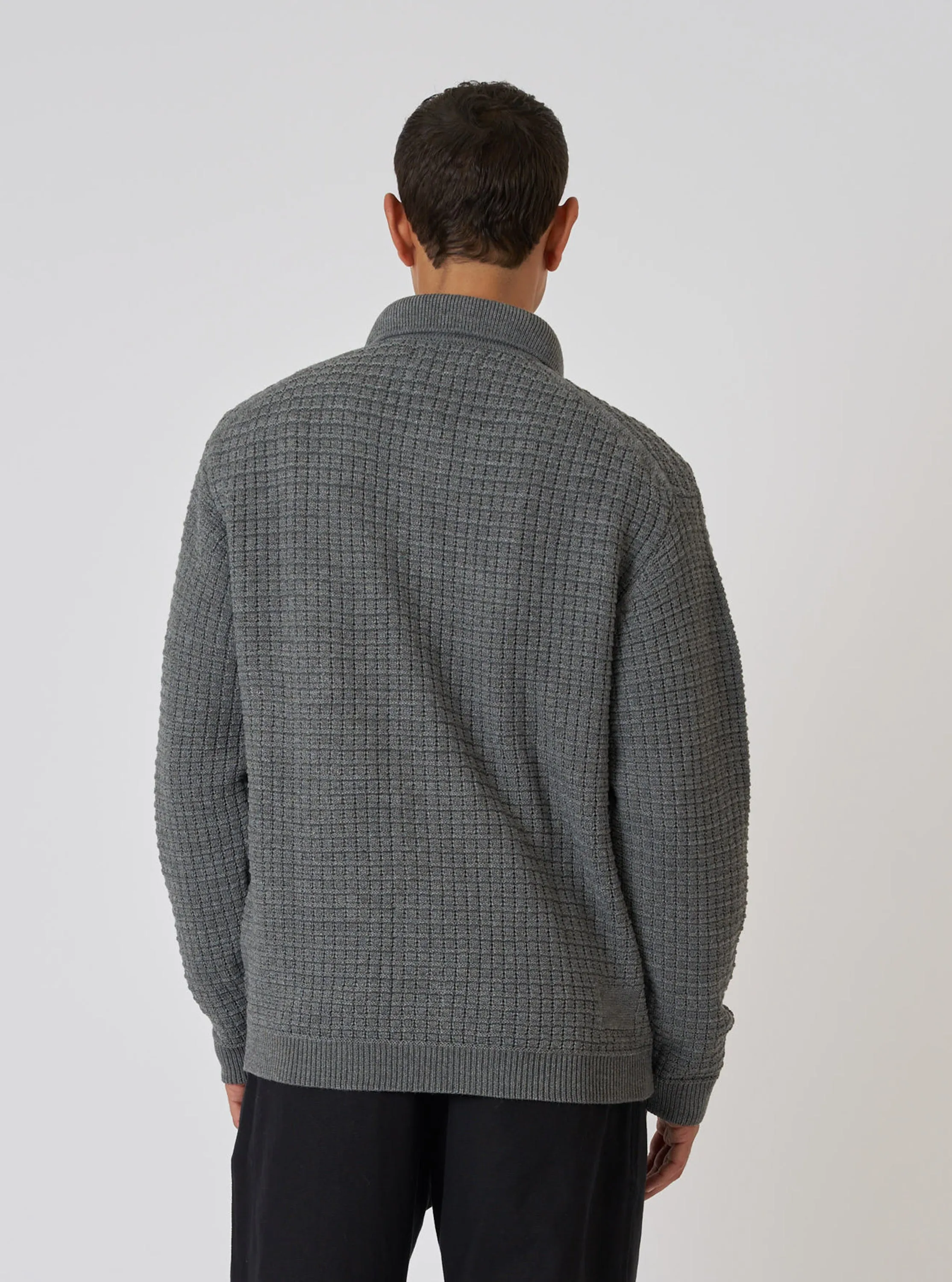 Grey Textured Merino Knit Charlie Cardigan sold by Universal Works product image thumbnail 3