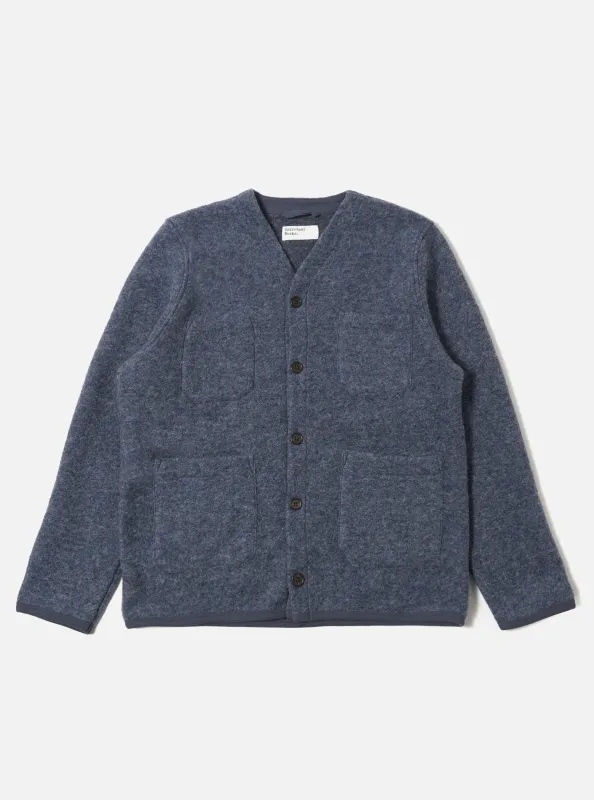 Slate Blue Wool Fleece Cardigan sold by Universal Works