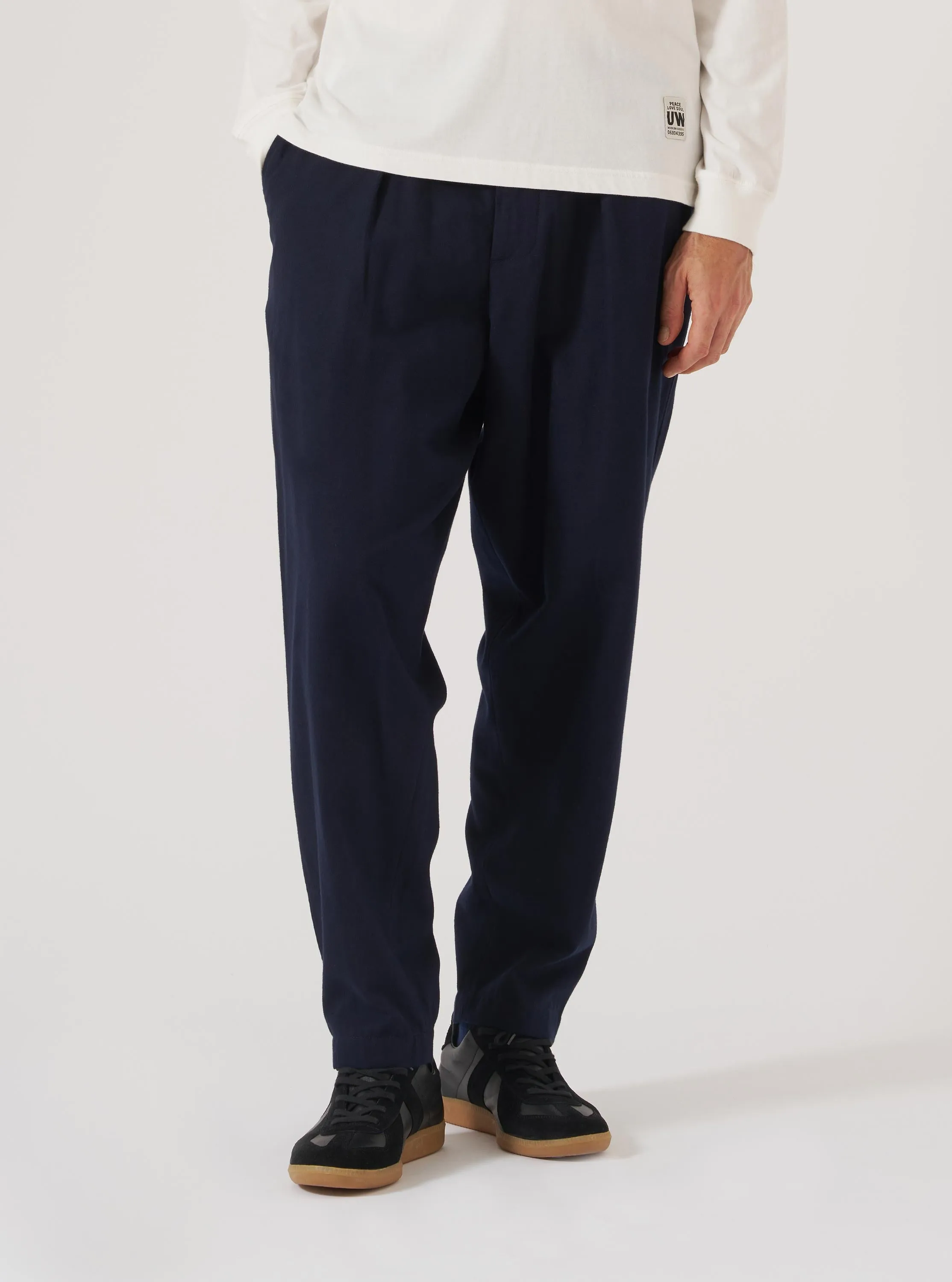 Navy Brushed Moleskin Pleated Track Pant sold by Universal Works product image thumbnail 2