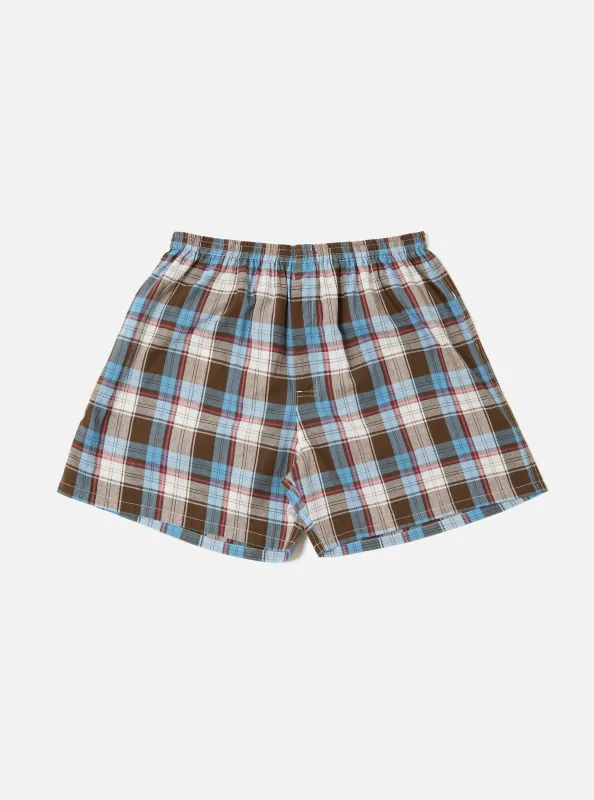 Blue/Brown Check 3 Boxer Short sold by Universal Works