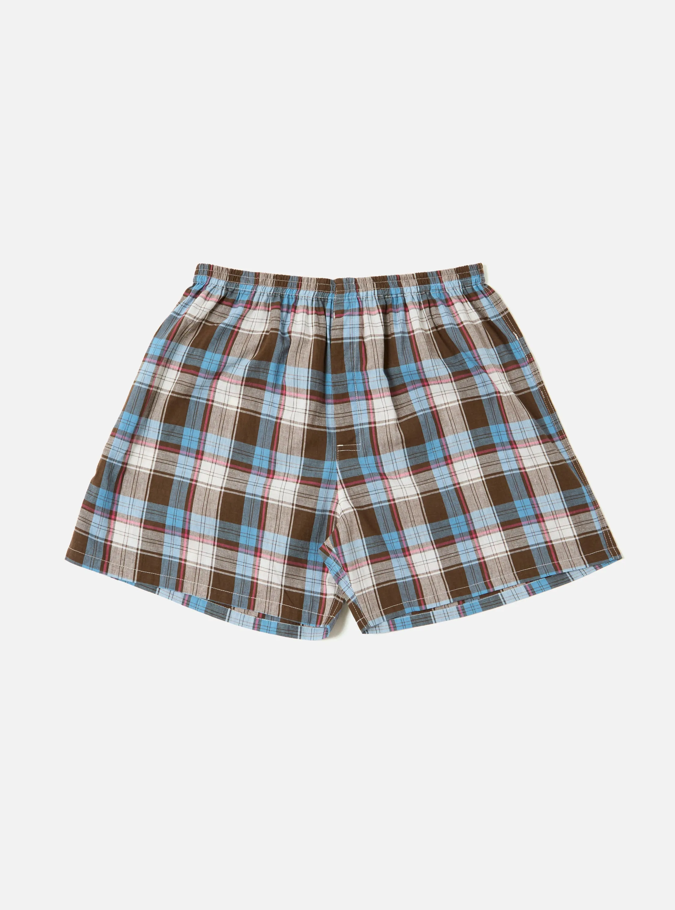 Blue/Brown Check 3 Boxer Short sold by Universal Works