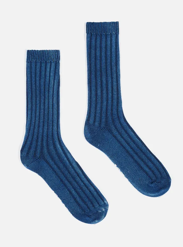 Indigo Dye Rib Knit Sock sold by Universal Works