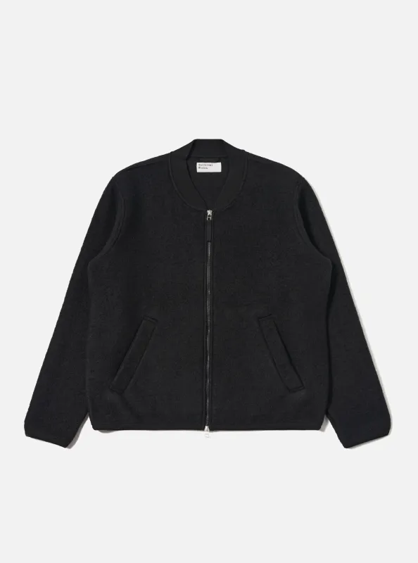 Black Wool Fleece Zip Bomber sold by Universal Works
