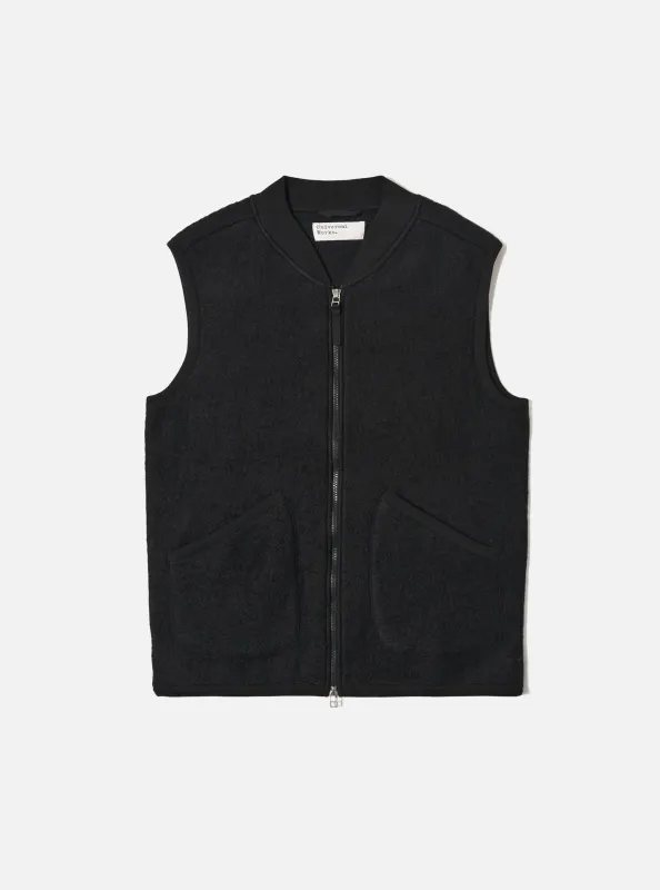 Black Wool Fleece Zip Waistcoat sold by Universal Works