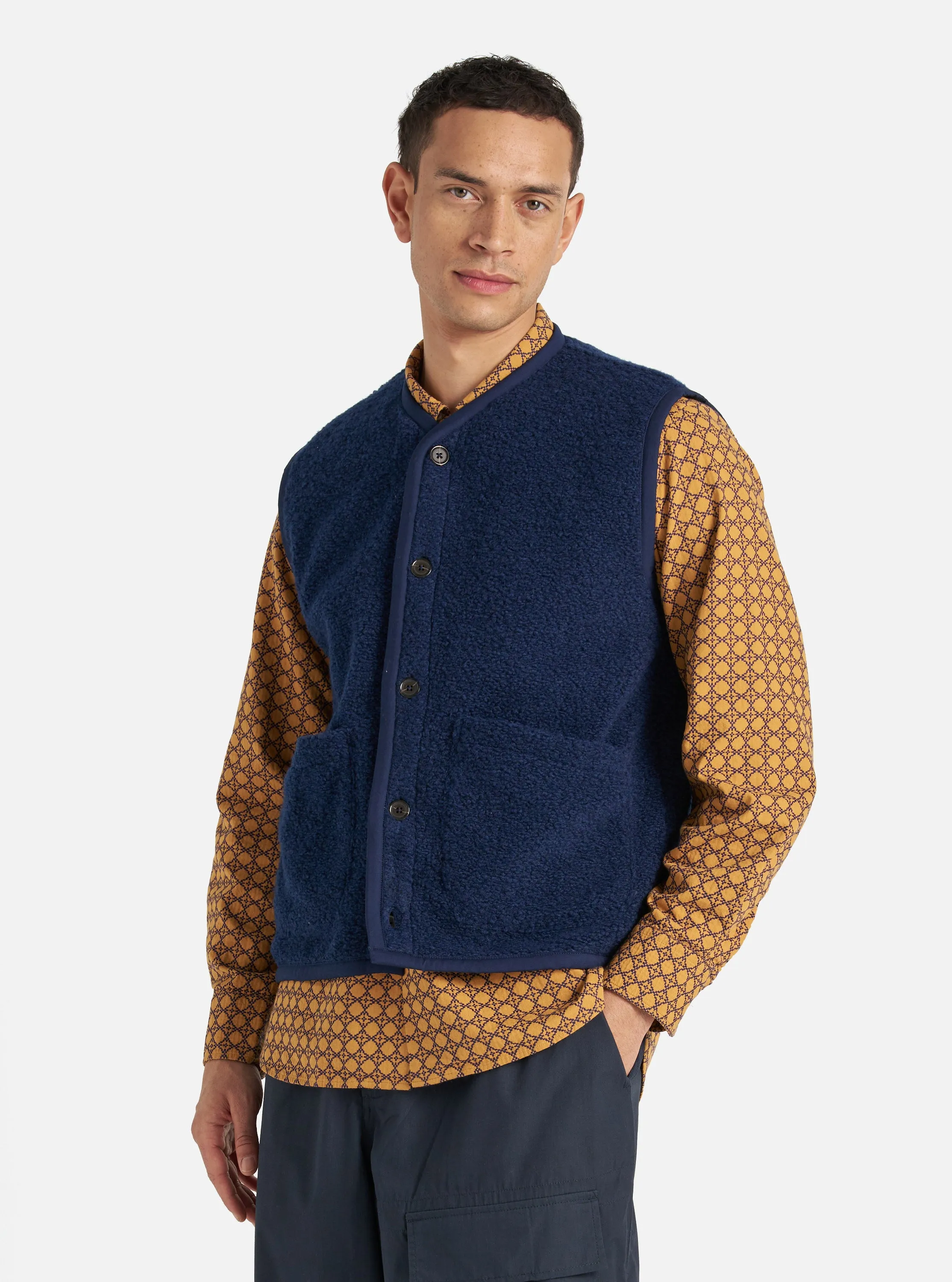 Navy Alvar Fleece Lancaster Gilet sold by Universal Works product image thumbnail 2