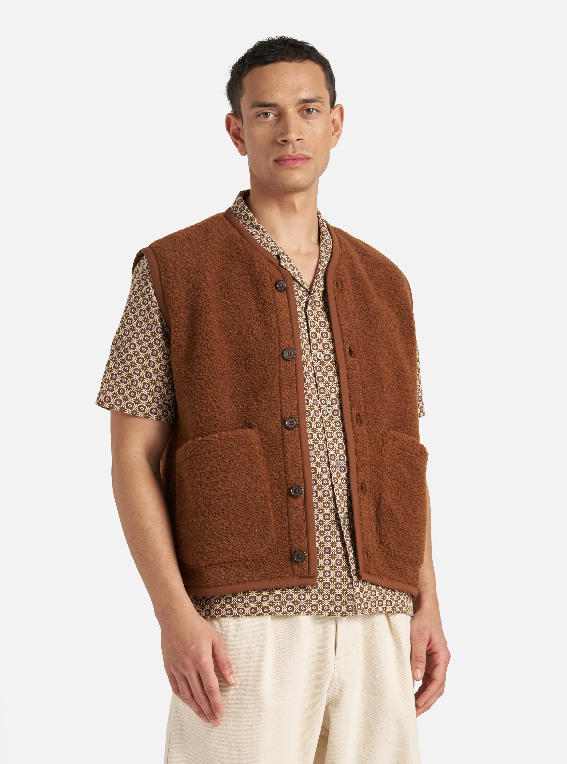 Brown Alvar Fleece Lancaster Gilet sold by Universal Works product image thumbnail 2