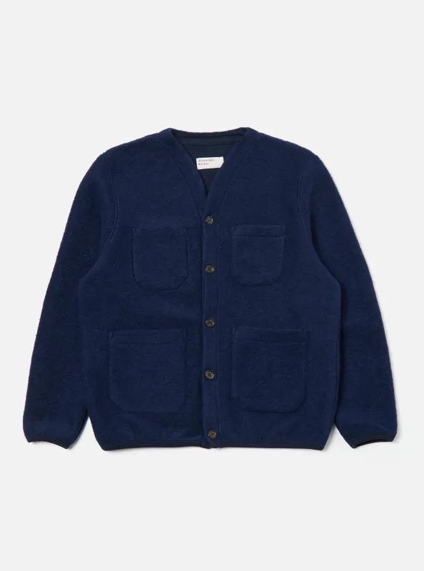 Indigo Wool Fleece Cardigan sold by Universal Works