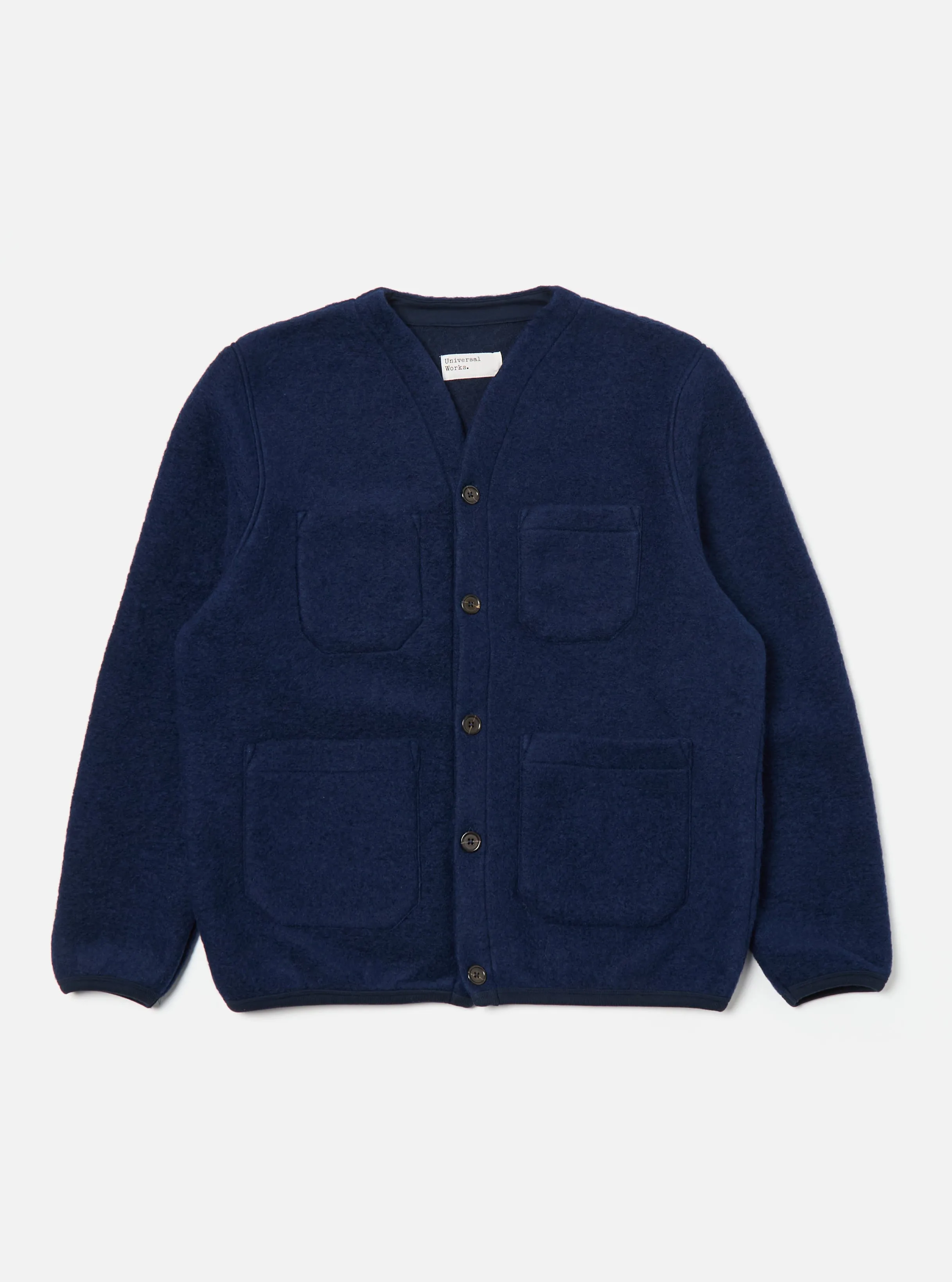 Indigo Wool Fleece Cardigan sold by Universal Works