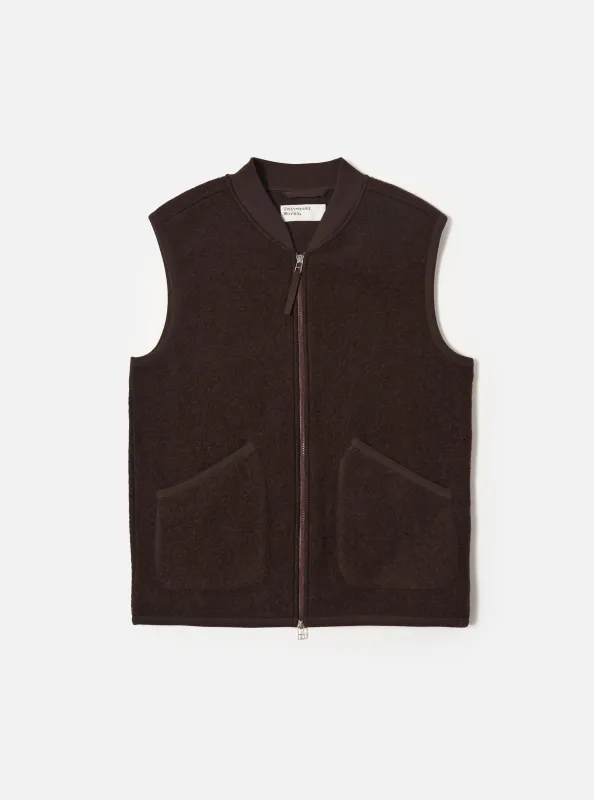 Brown Wool Fleece Zip Waistcoat sold by Universal Works