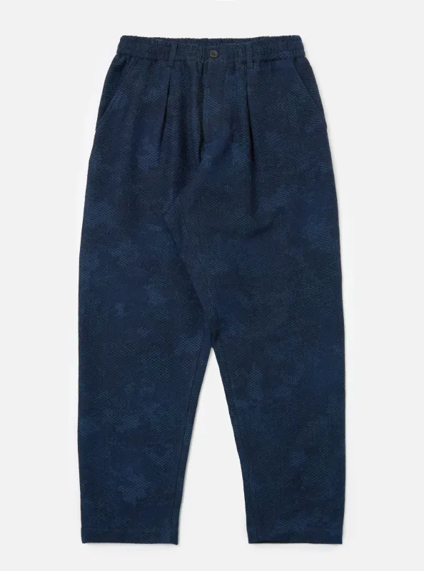 Black/Indigo Denim Camo Pleated Track Pant sold by Universal Works