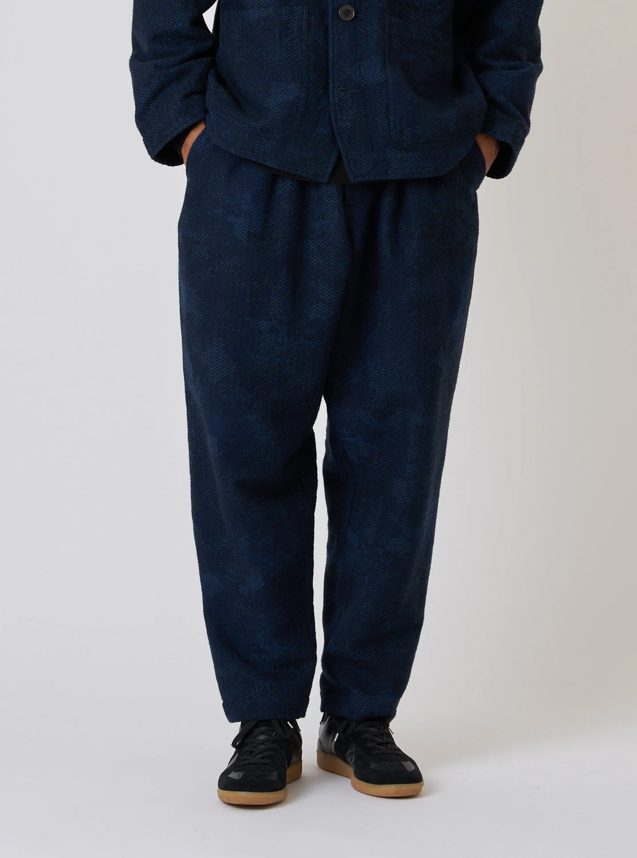 Black/Indigo Denim Camo Pleated Track Pant sold by Universal Works product image thumbnail 2