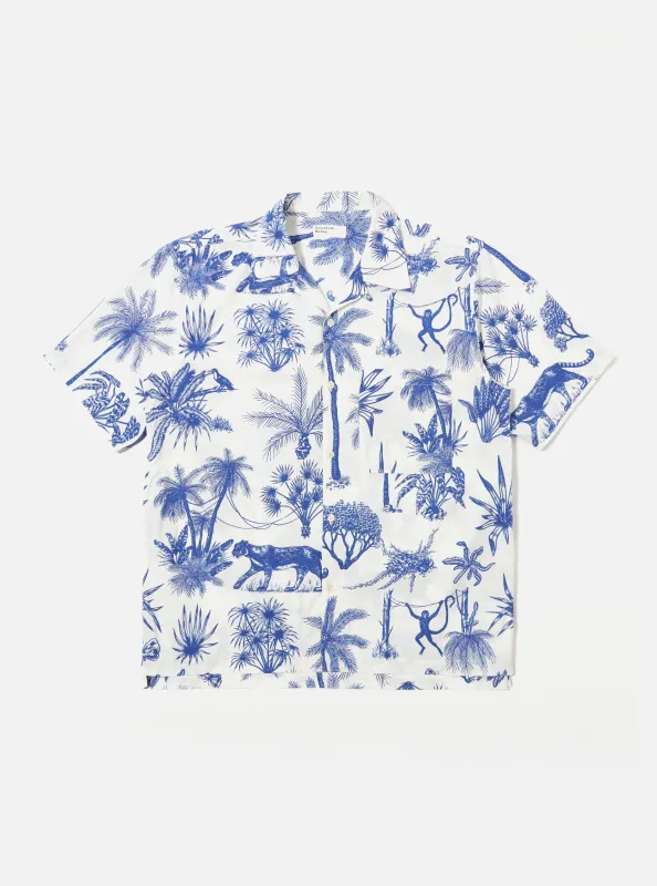 White Jungle Toile Poplin Camp Shirt made by Universal Works