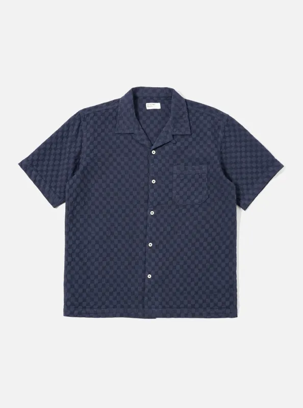 Navy Dot Waffle Road Shirt made by Universal Works
