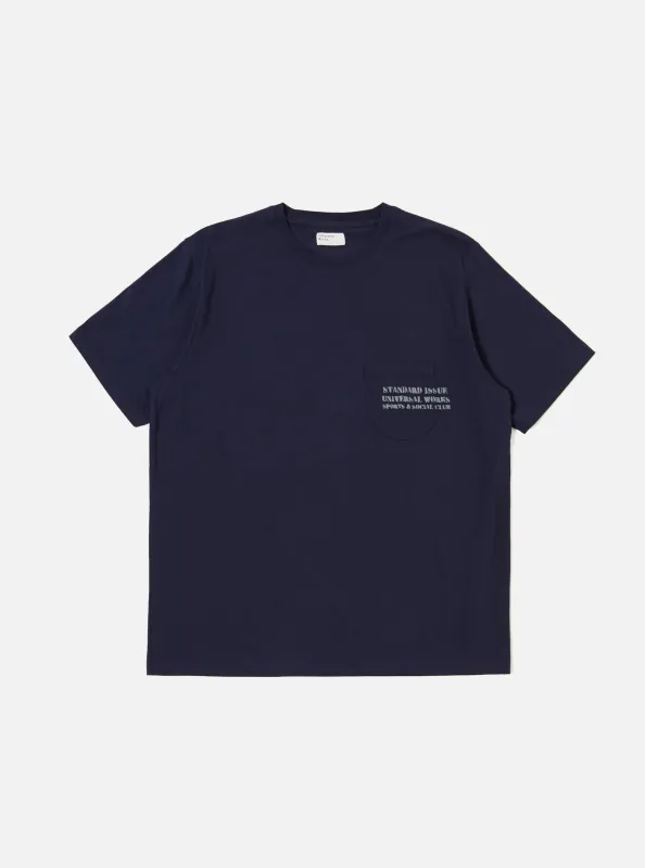 Bright Navy Organic Jersey Print Pocket Tee made by Universal Works