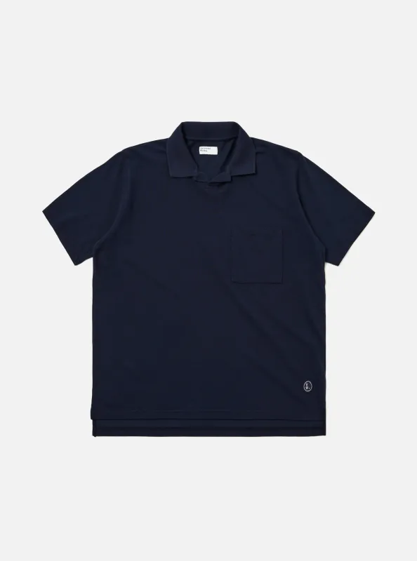 Bright Navy Piquet Vacation Polo sold by Universal Works