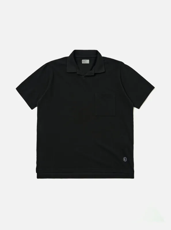 Black Piquet Vacation Polo sold by Universal Works