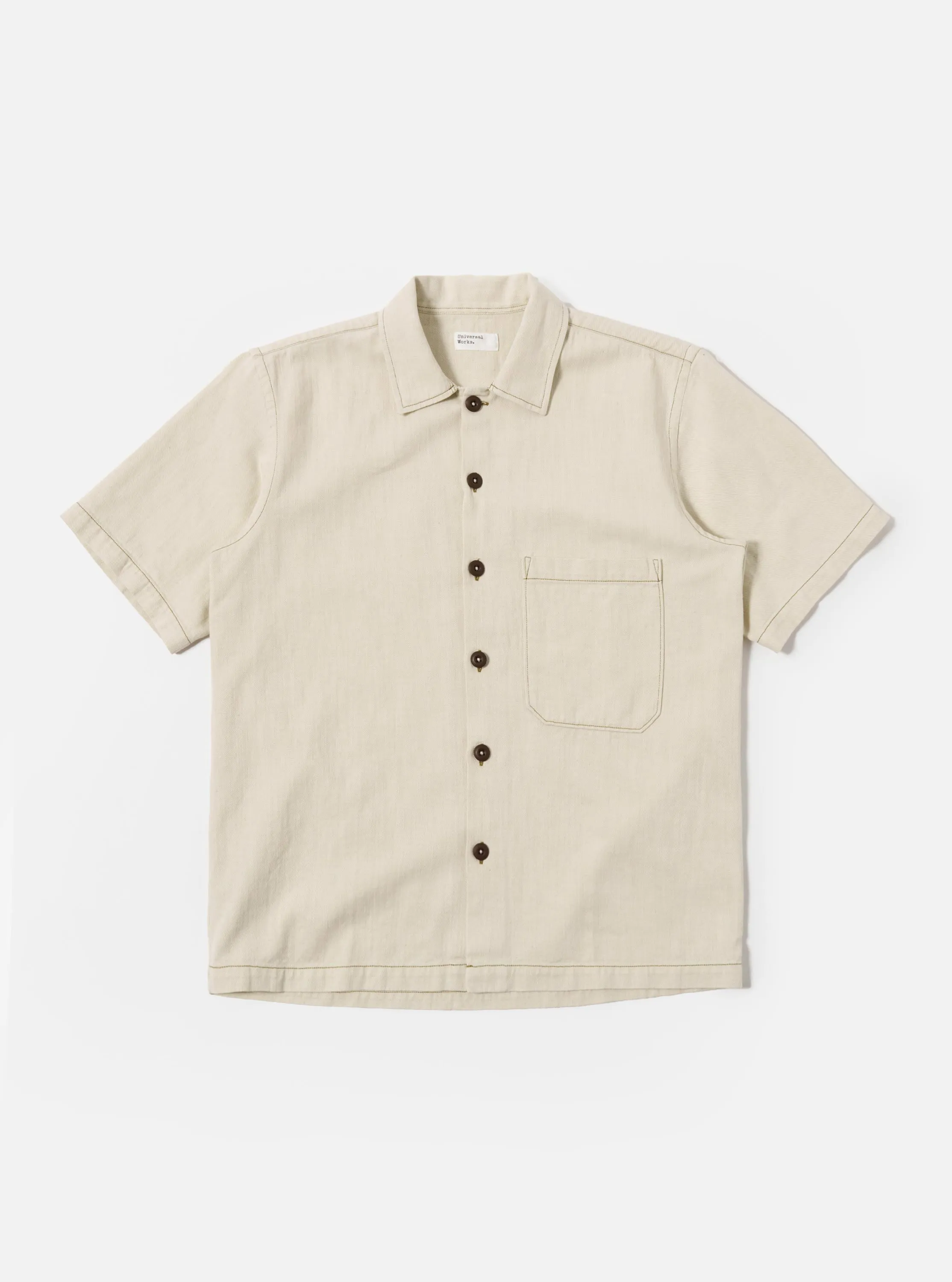Ecru Koko Cotlin S/S Fatigue Shirt sold by Universal Works