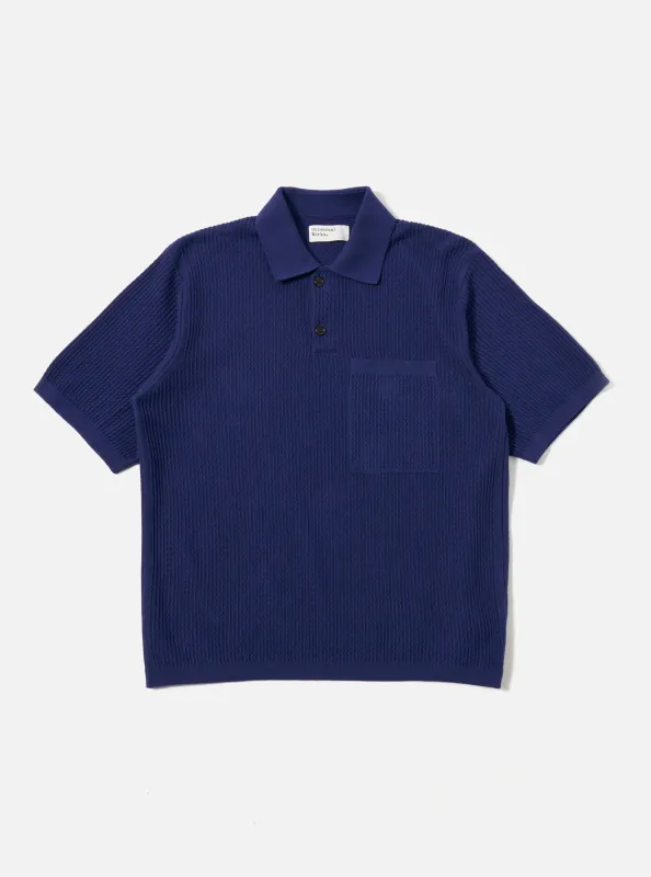 Navy Fine Texture Tricot S/S Knit Polo sold by Universal Works