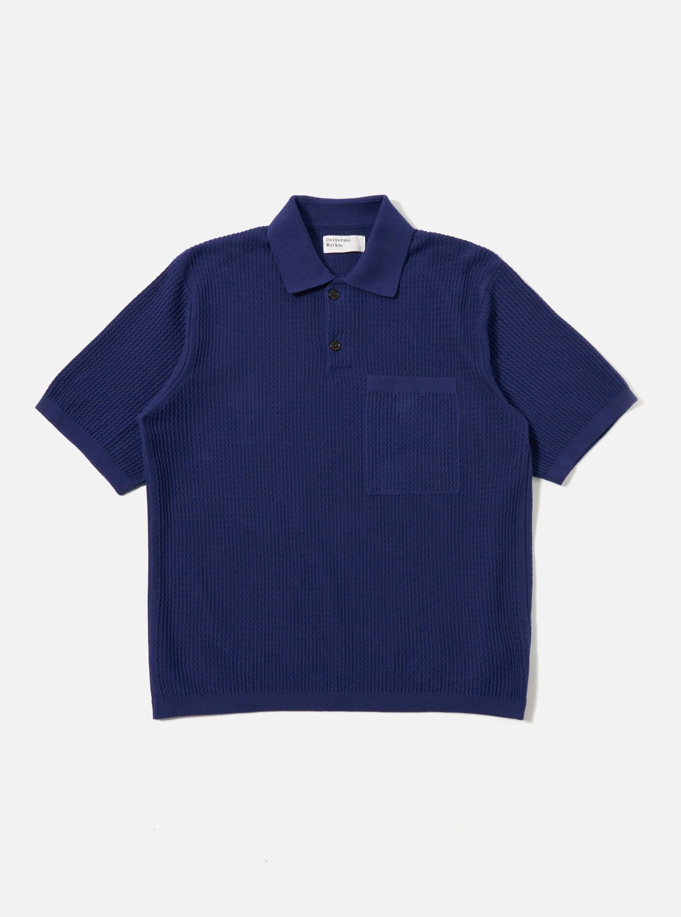 Navy Fine Texture Tricot S/S Knit Polo sold by Universal Works