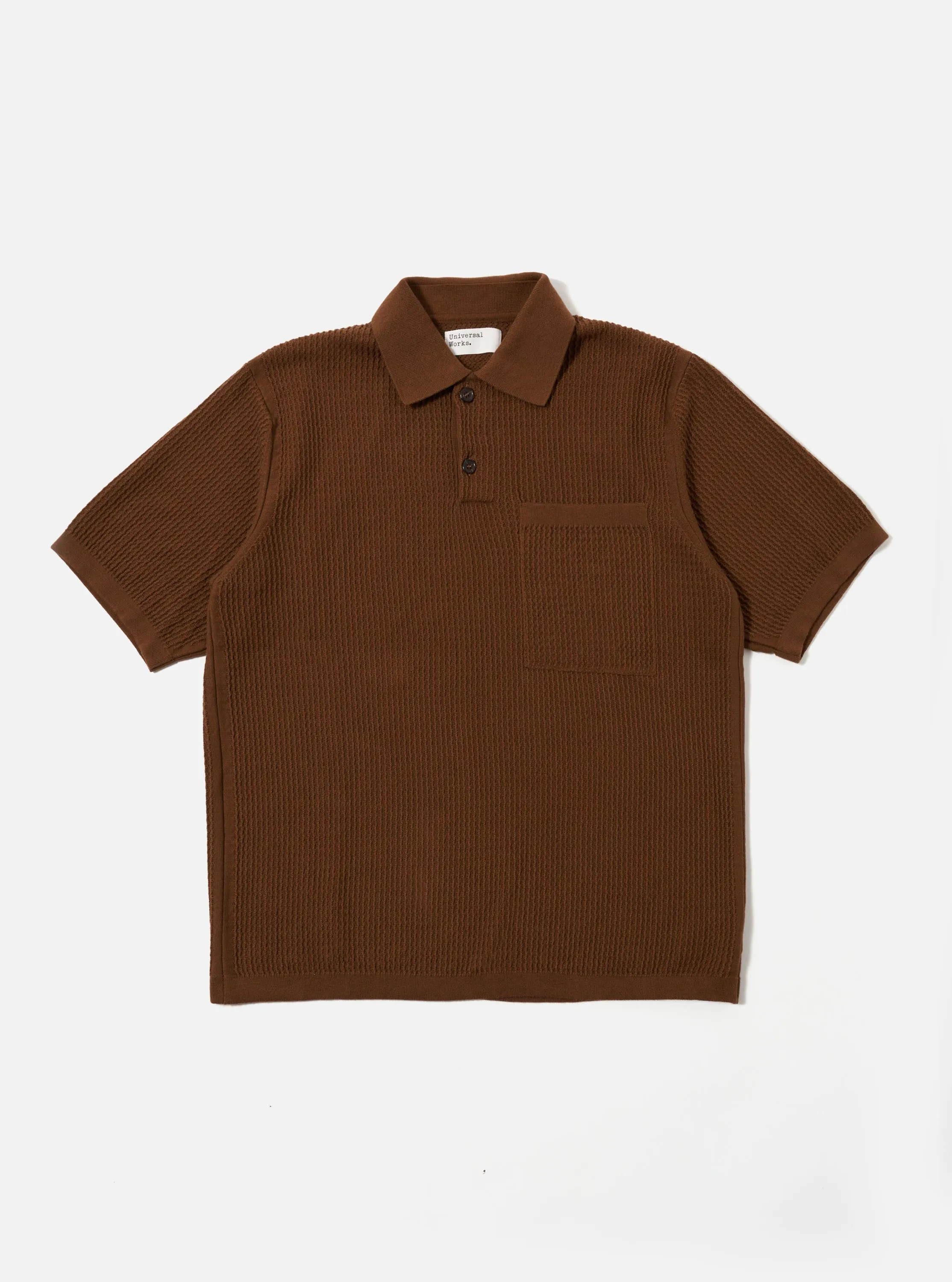 Brown Fine Texture Tricot S/S Knit Polo sold by Universal Works