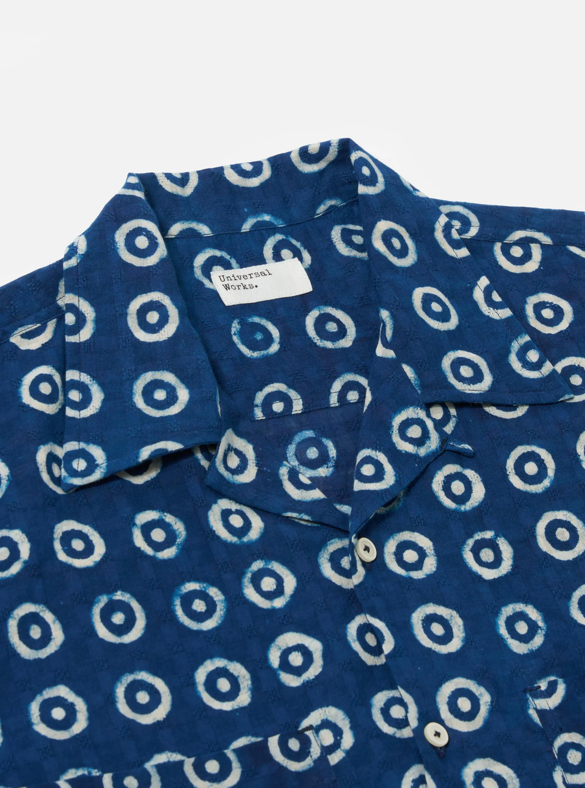 Indigo Block Print Circles Camper Shirt sold by Universal Works product image thumbnail 4