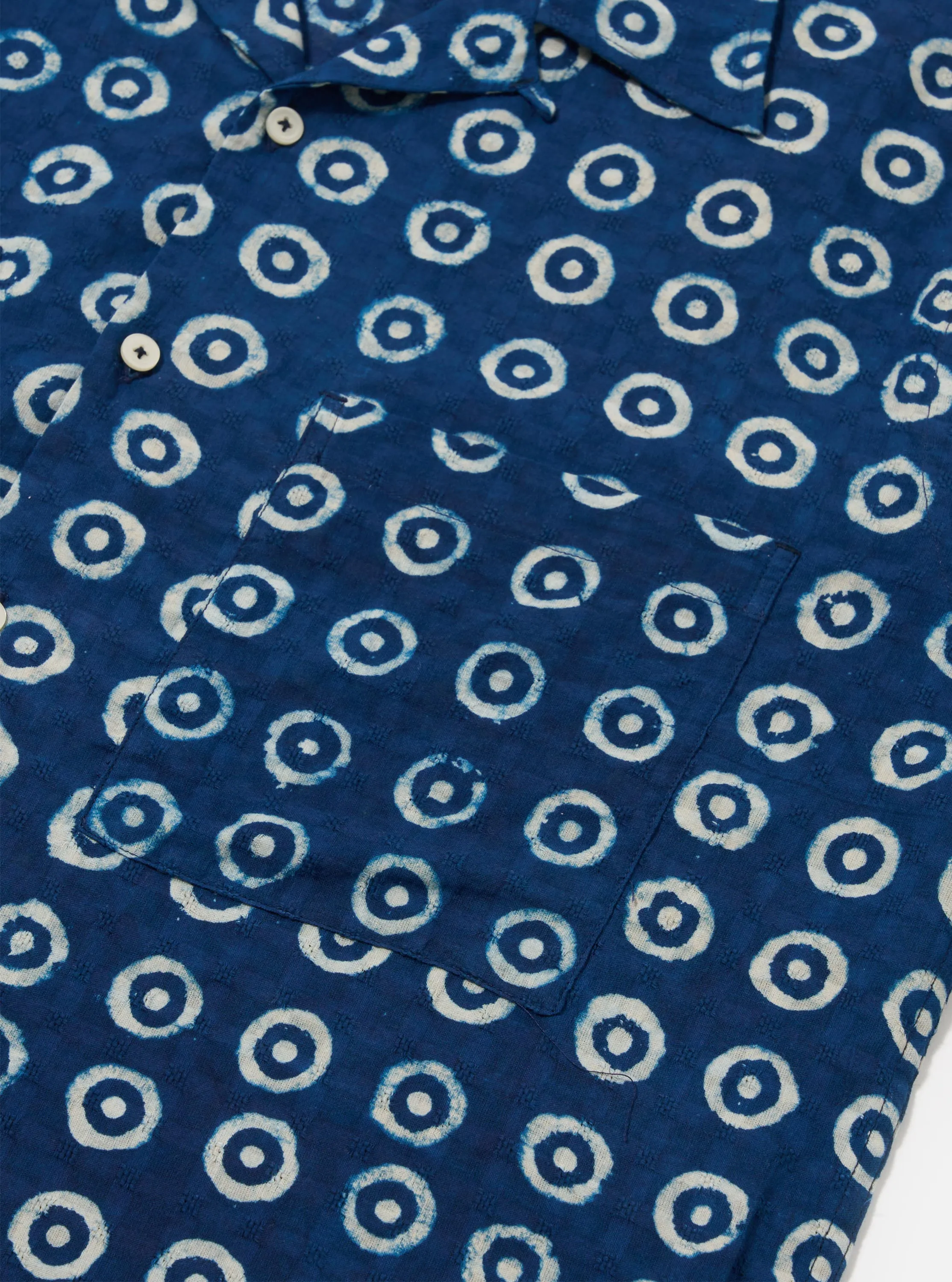 Indigo Block Print Circles Camper Shirt sold by Universal Works product image thumbnail 5