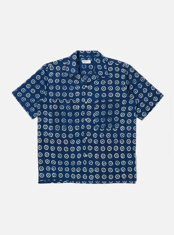 Indigo Block Print Circles Camper Shirt sold by Universal Works