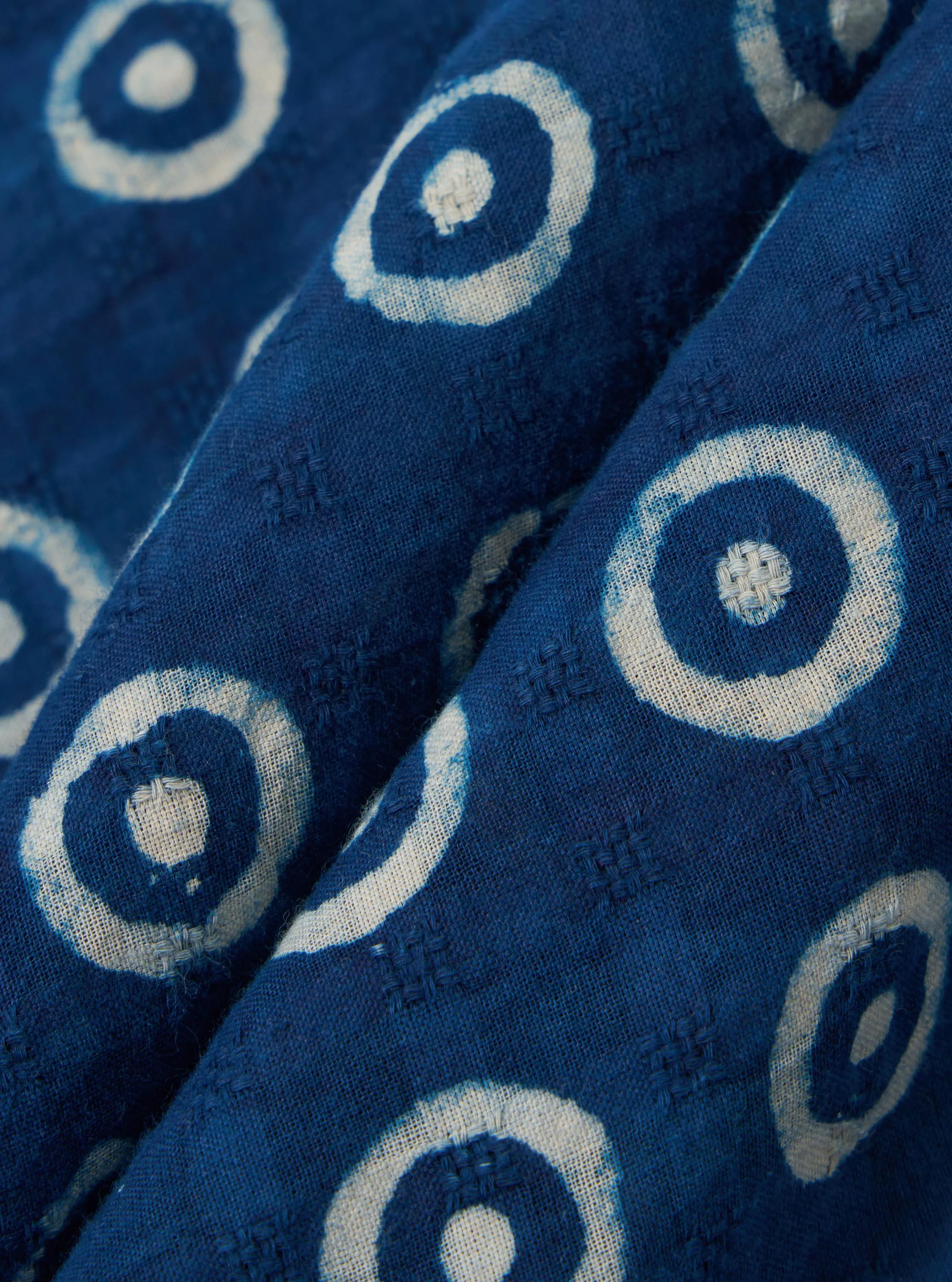 Indigo Block Print Circles Camper Shirt sold by Universal Works product image thumbnail 2