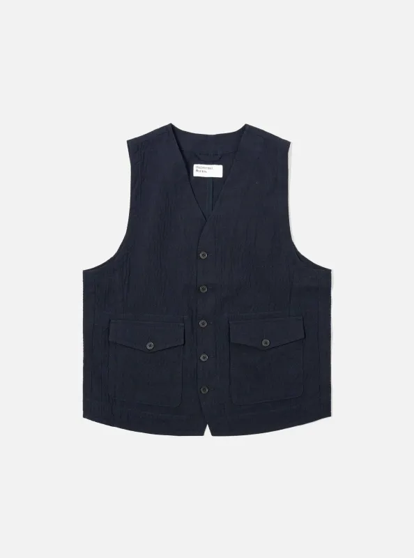 Dark Navy Ospina Cotton Field Waistcoat sold by Universal Works