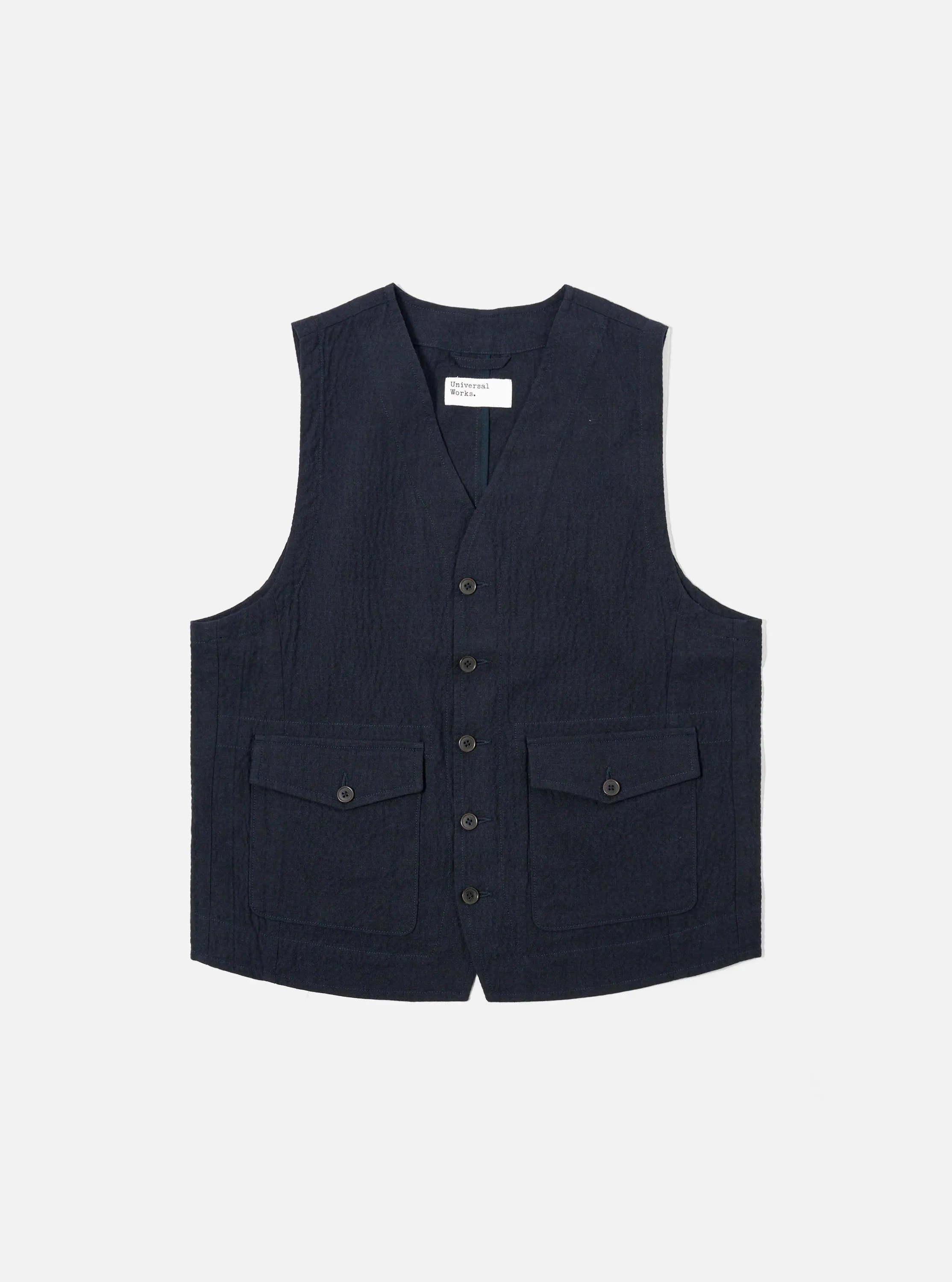 Dark Navy Ospina Cotton Field Waistcoat sold by Universal Works
