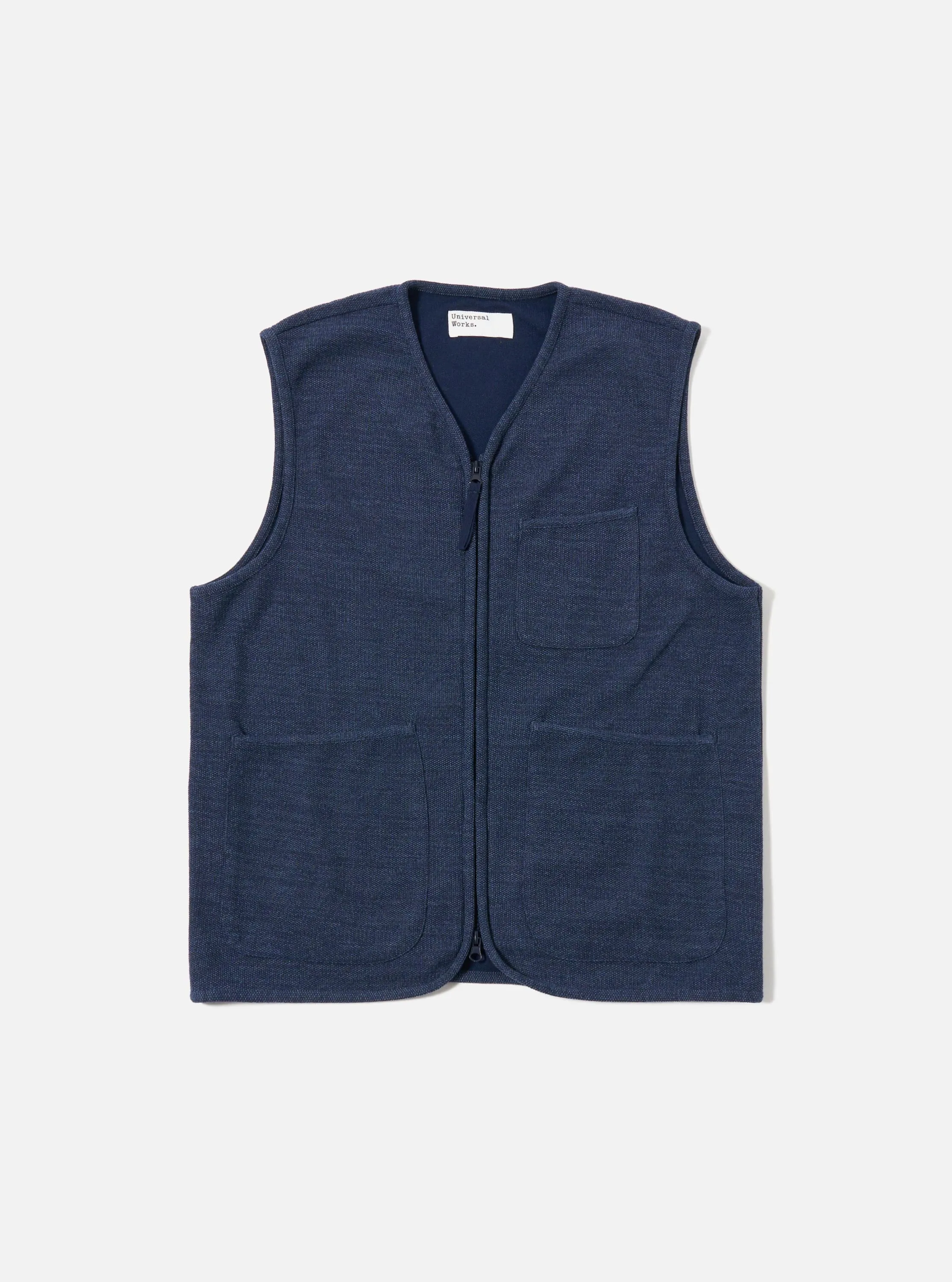 Navy Maiorca Jersey Zip Gilet sold by Universal Works