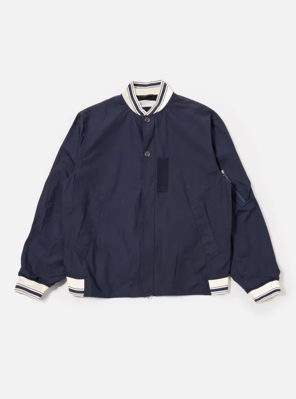 Navy Peached Poplin NS Bomber Jacket sold by Universal Works